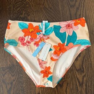 Cupshe Floral Bikini Bottom - Orange and Teal